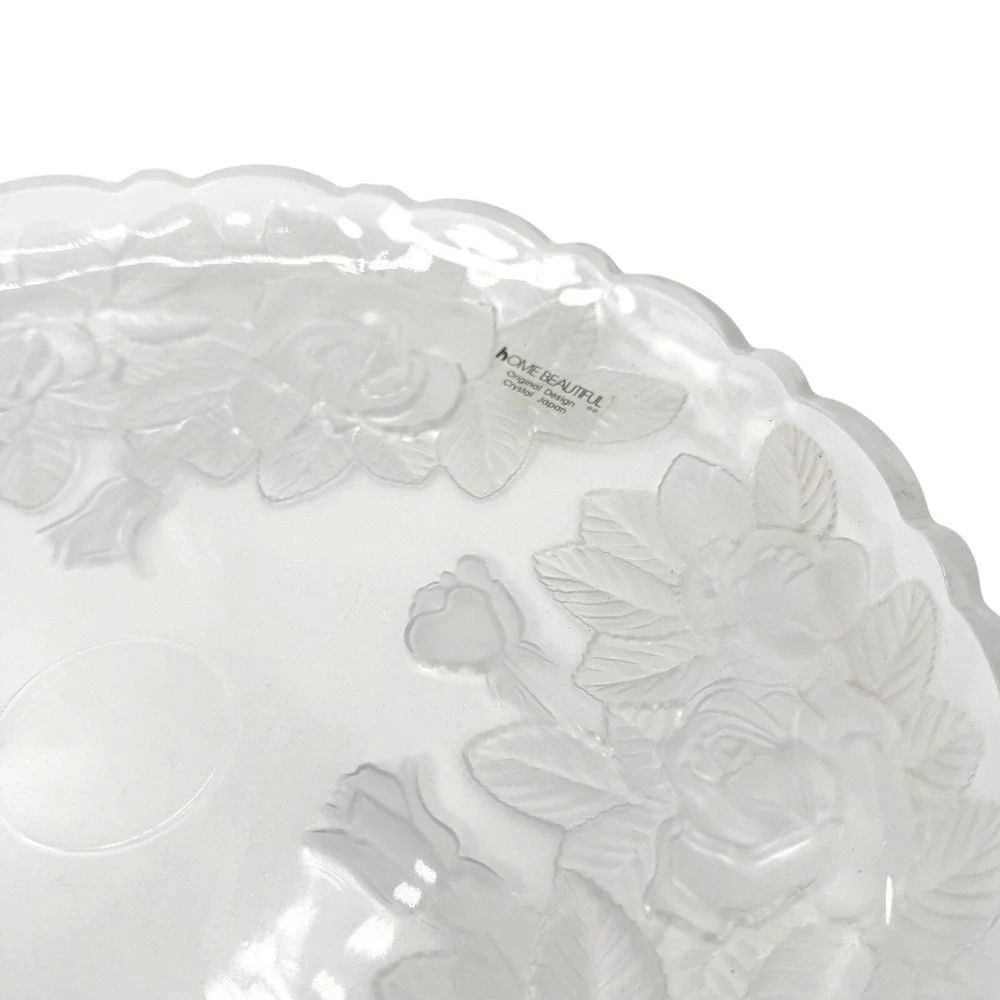 Home Beautiful Crystal Japan Frosted Rose Scalloped Round‎ Platter Serving Tray
